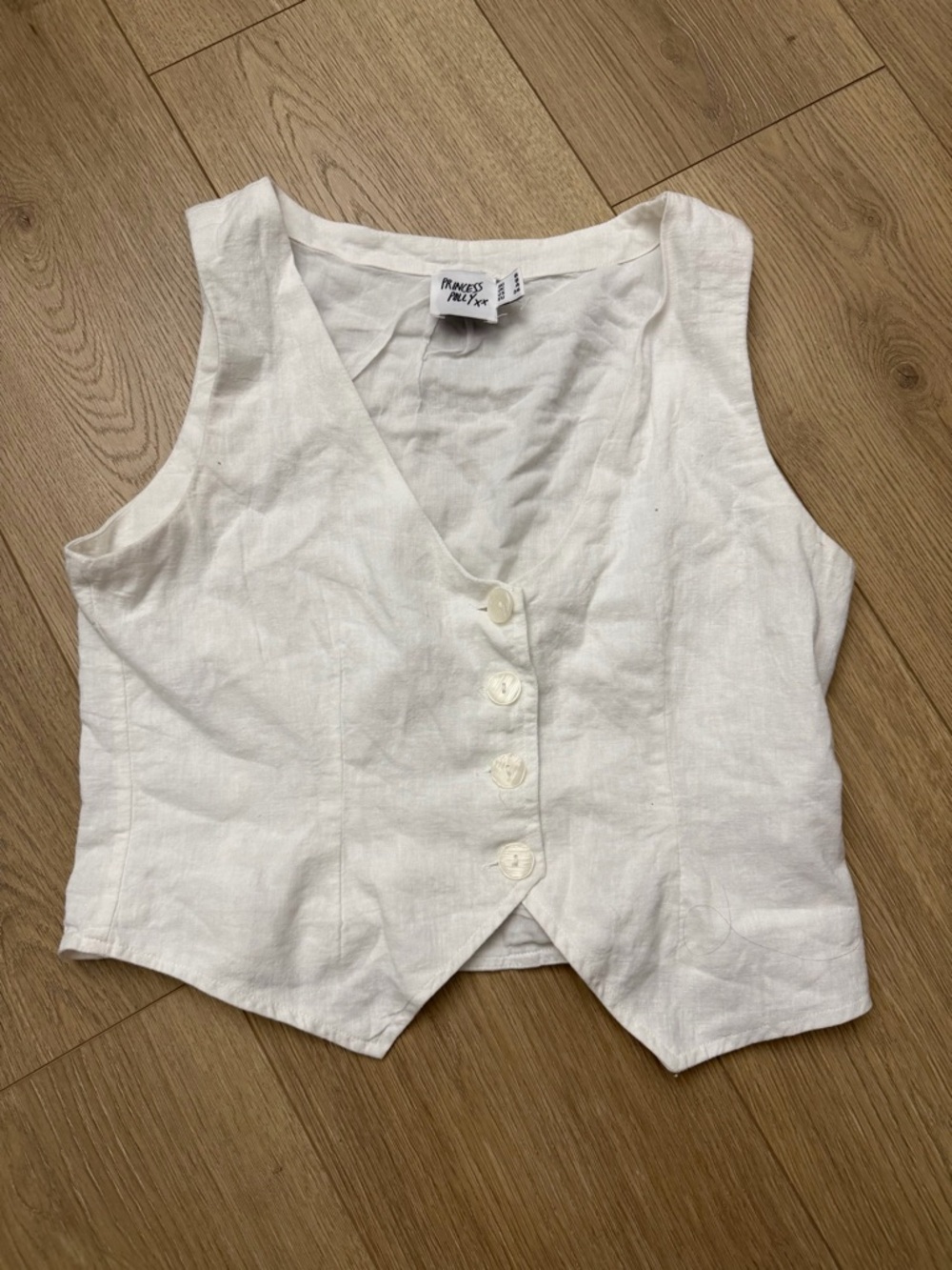 Princess Polly Cream Button-Front Linen Crop Vest